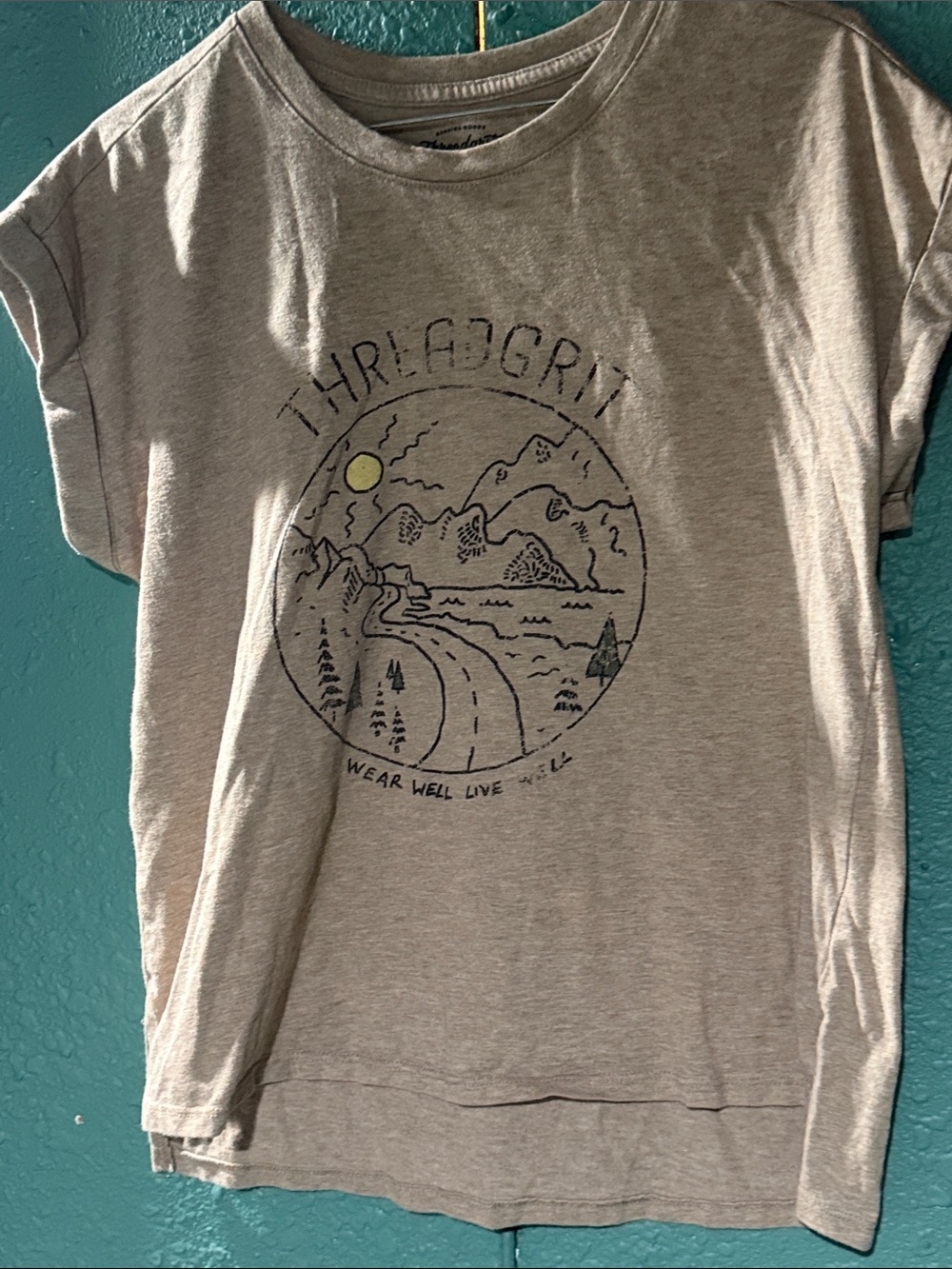 Threadguy Graphic Crewneck Tee in Light Heather Gray with Yellow Sun